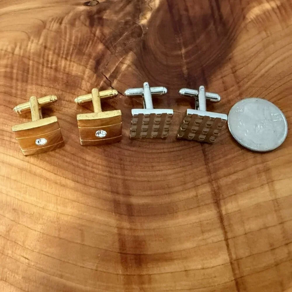 Lot of 2 Set Gold/Silver Tone Metal Square Cufflinks